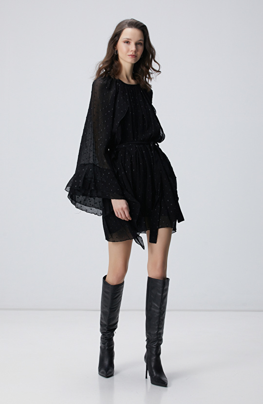 Siyah Desenli Mini Elbise