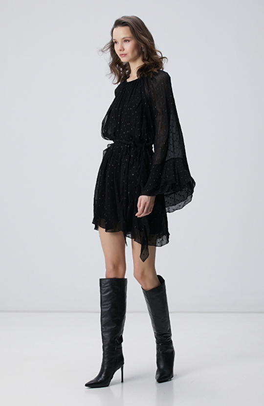 Siyah Desenli Mini Elbise