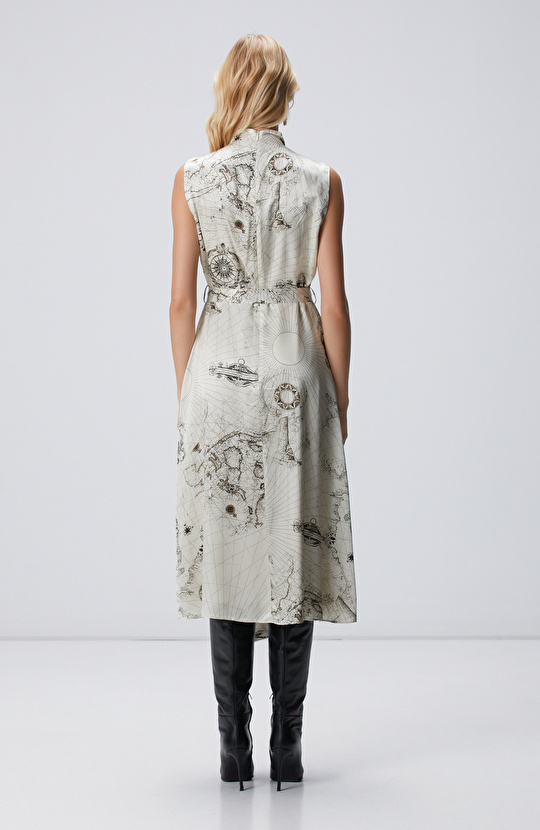 Limited Açık Bej Desenli İpek Karışımlı Elbise