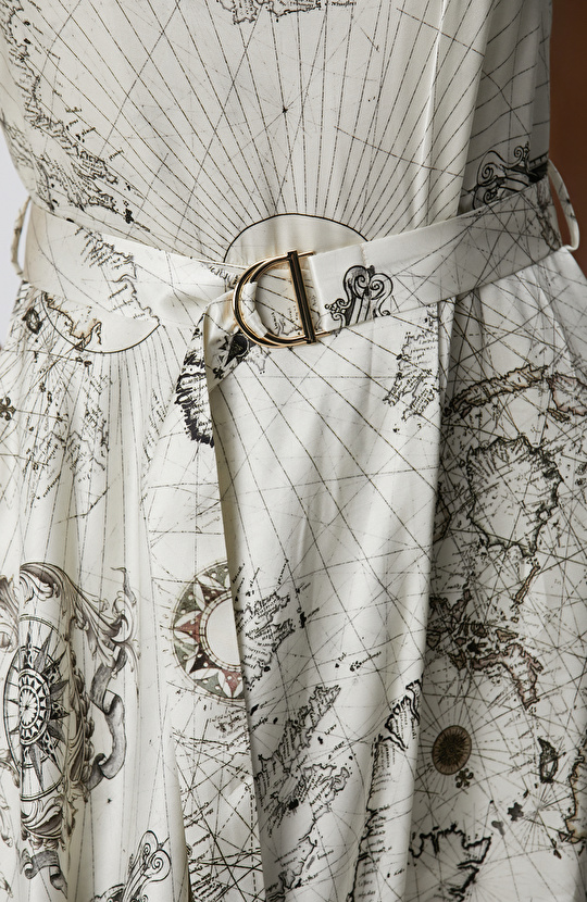 Limited Açık Bej Desenli İpek Karışımlı Elbise