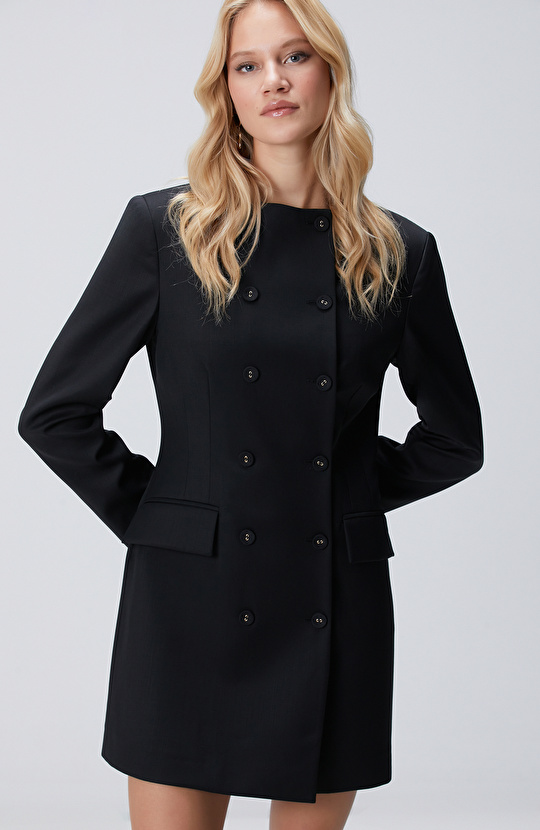 Siyah Blazer Mini Yün Elbise