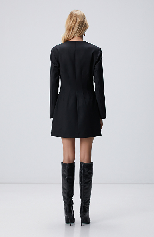 Siyah Blazer Mini Yün Elbise