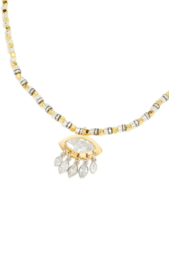 Silver Gold Doğal Taşlı Kadın Kolye