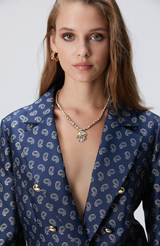 Silver Gold Doğal Taşlı Kadın Kolye