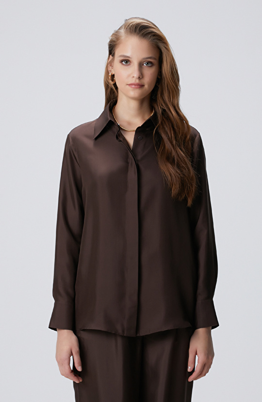 Limited Acı Kahve İpek Twill Gömlek