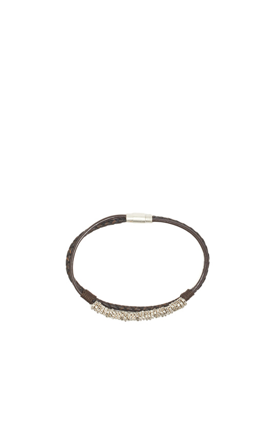 Kahverengi Erkek Deri Karışımlı Bileklik