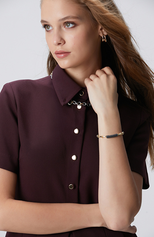 Silver Gold Doğal Taşlı Kadın Bileklik