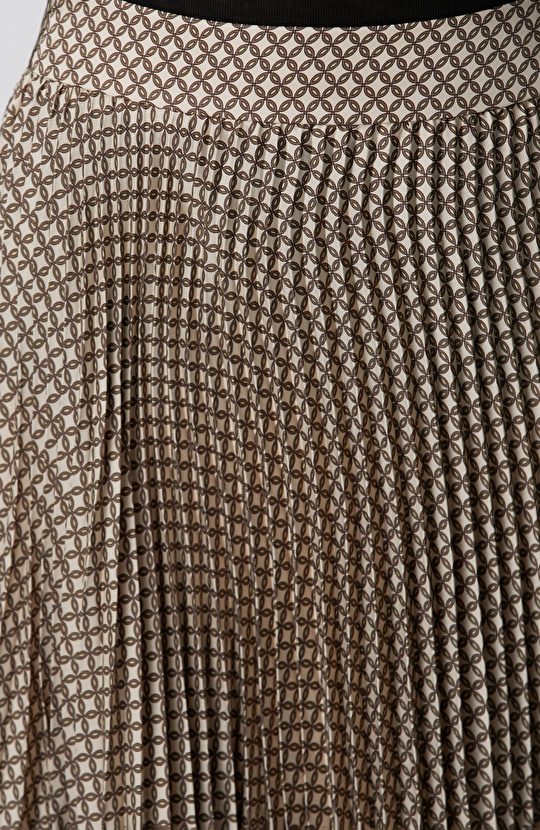 Sarı Pilise Desenli Midi Etek