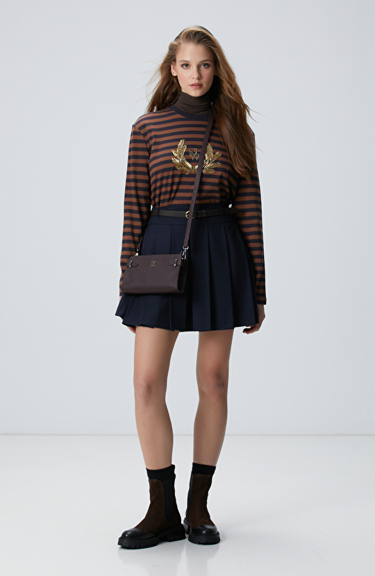 Lacivert Kemerli Mini Etek