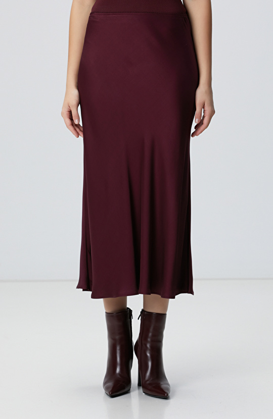 Bordo Midi Saten Etek