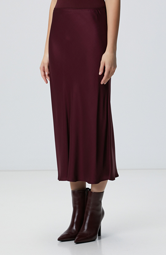Bordo Midi Saten Etek