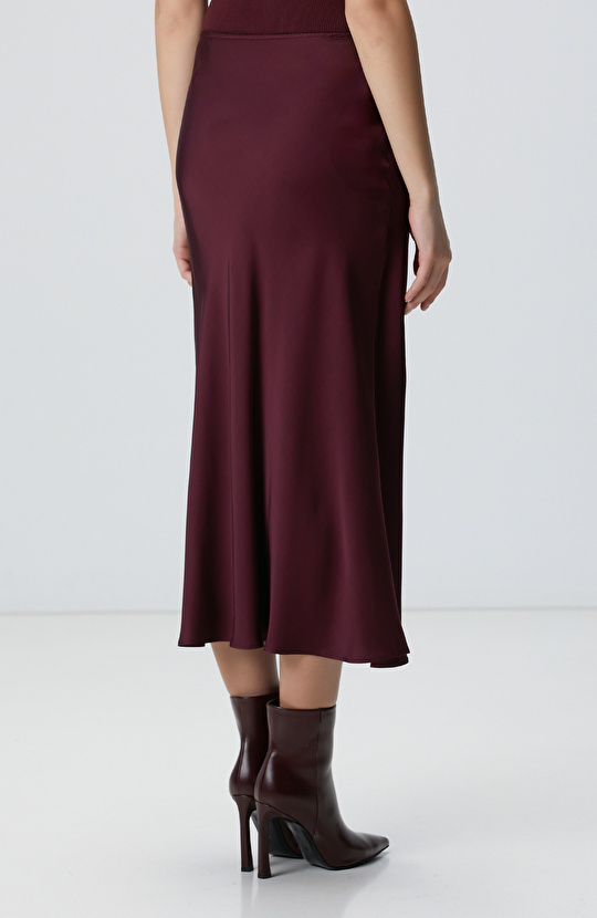Bordo Midi Saten Etek