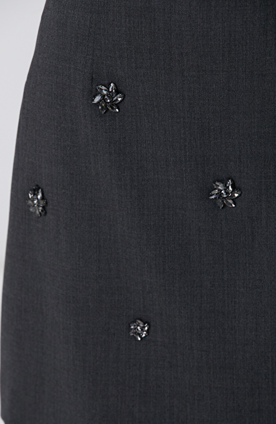 Koyu Gri Yün Karışımlı Mini Etek