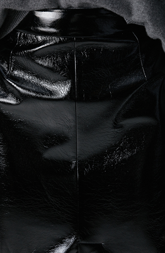 Siyah Vegan Deri Midi Kalem Etek