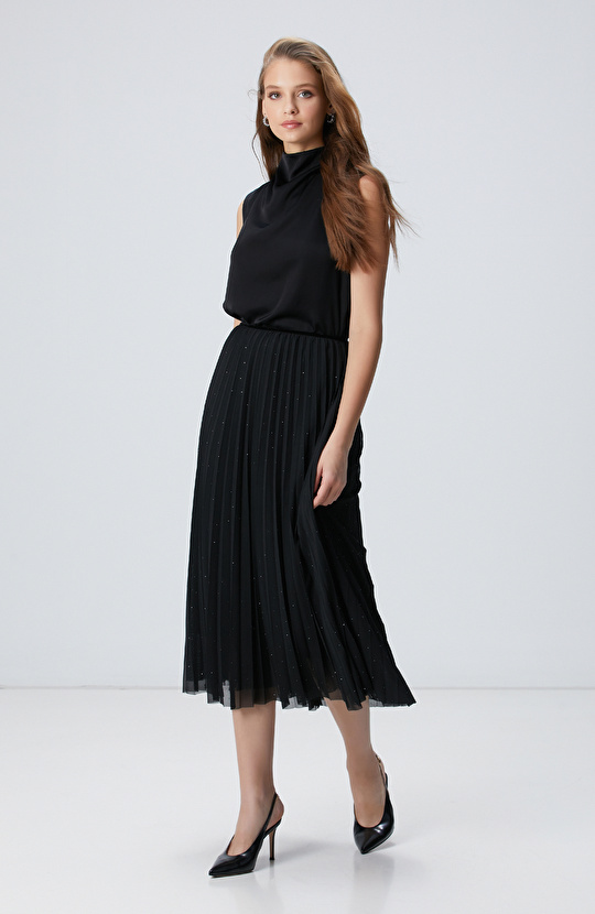 Siyah Payetli Tül Midi Etek Siyah Payetli Tül Midi Etek