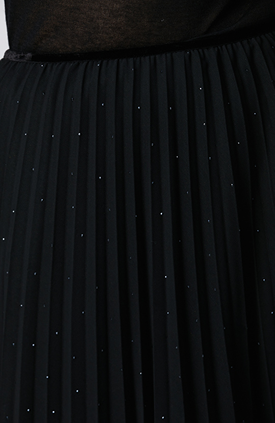 Siyah Payetli Tül Midi Etek