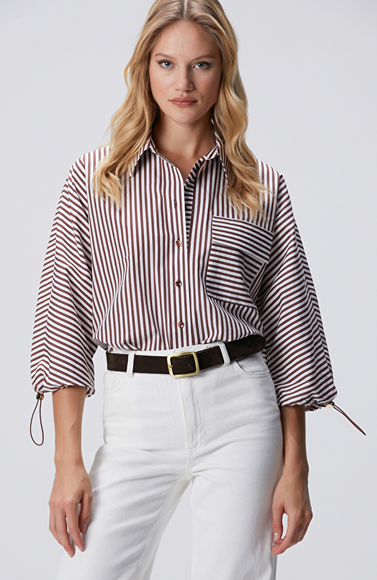 Bordo Kırık Beyaz Çizgi Desenli Gömlek Bordo Kırık Beyaz Çizgi Desenli Gömlek