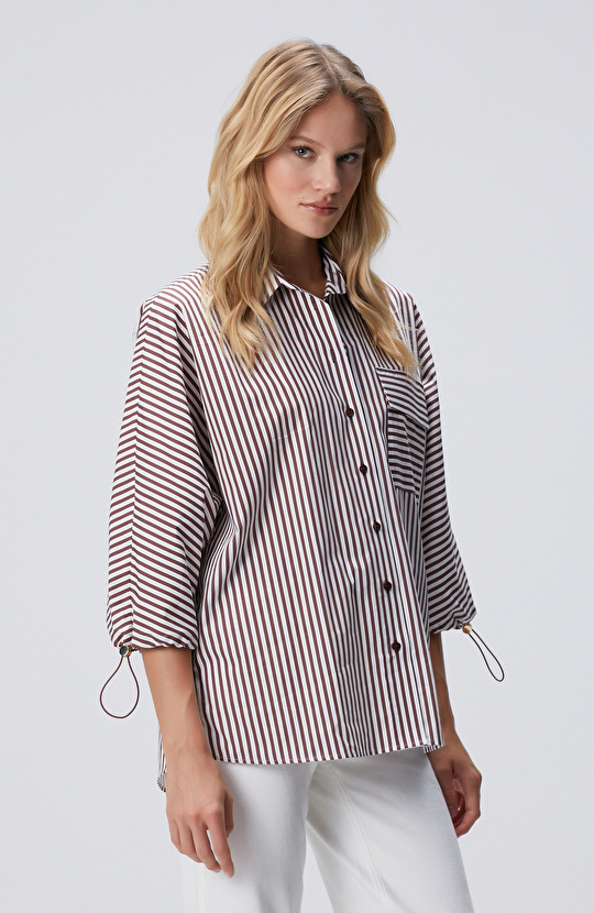 Bordo Kırık Beyaz Çizgi Desenli Gömlek