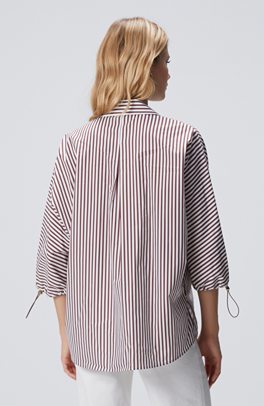 Bordo Kırık Beyaz Çizgi Desenli Gömlek
