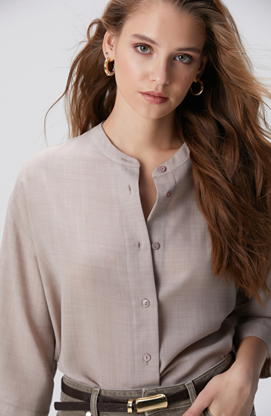 Bej Yün Karışımlı Gömlek