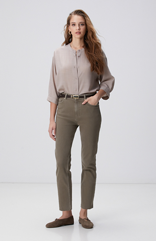 Bej Yün Karışımlı Gömlek