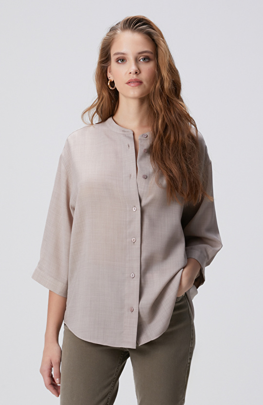 Bej Yün Karışımlı Gömlek