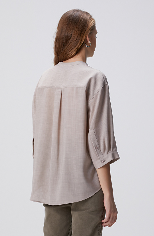 Bej Yün Karışımlı Gömlek