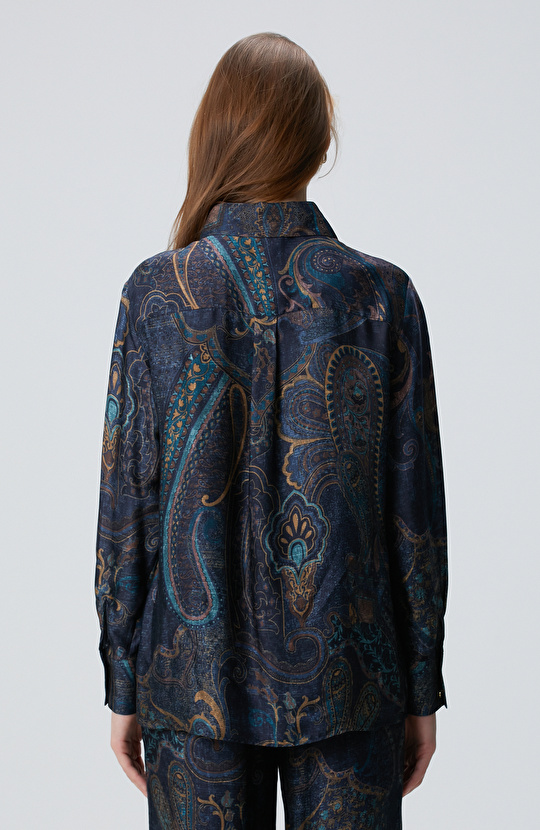 Petrol Viskon Desenli Gömlek