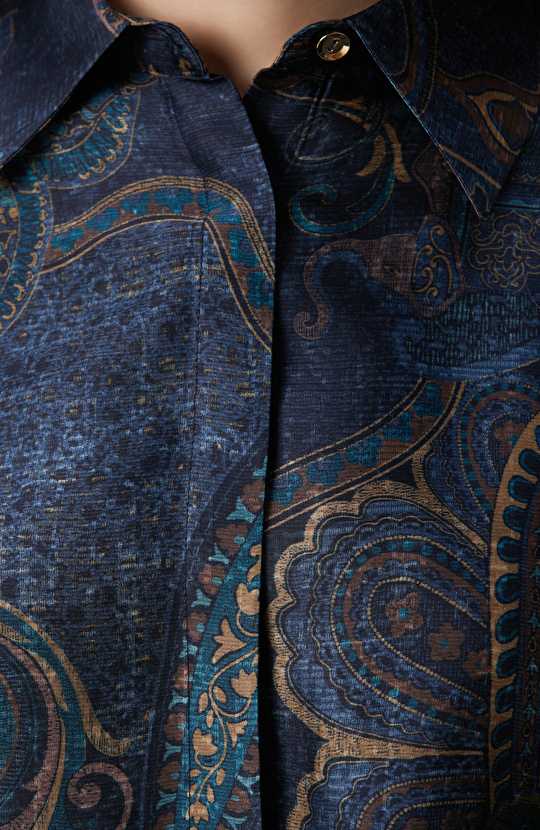 Petrol Viskon Desenli Gömlek