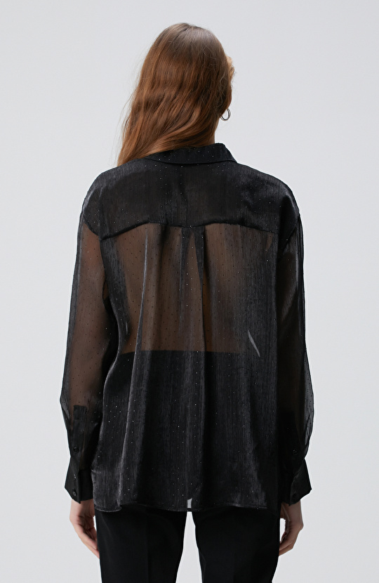 Siyah Cepsiz Taş Baskılı Organze Gömlek