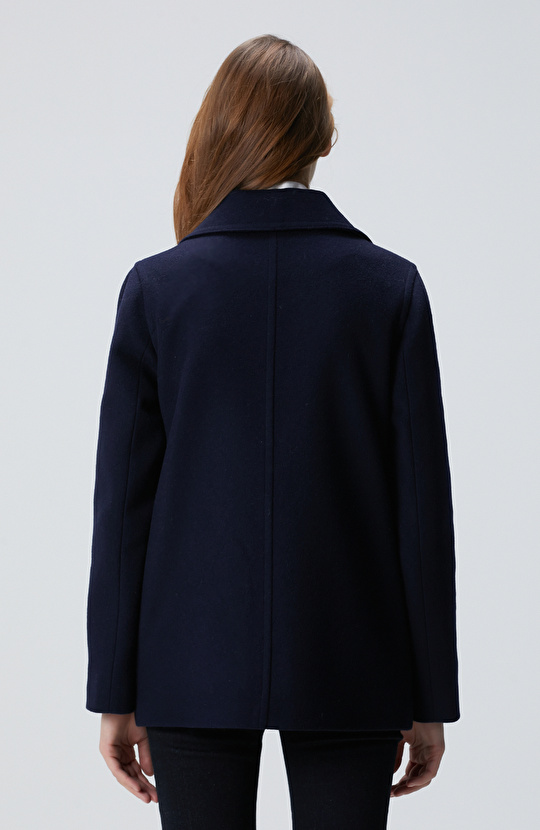 Lacivert Yün Karışımlı Kaban