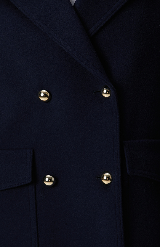 Lacivert Yün Karışımlı Kaban