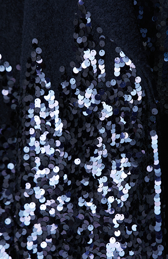 Lacivert Yün Karışımlı Payet Detaylı Kaban