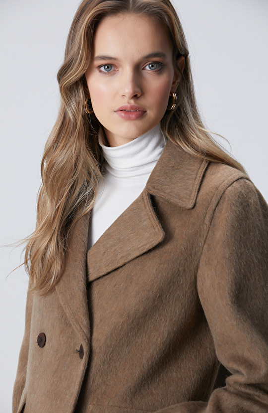 Camel Yün Karışımlı Kaban