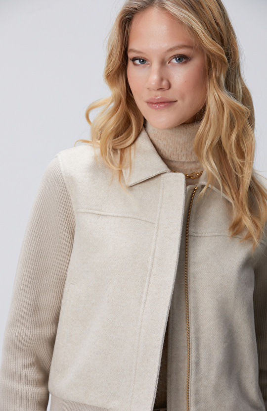Açık Bej Yün Karışımlı Mont