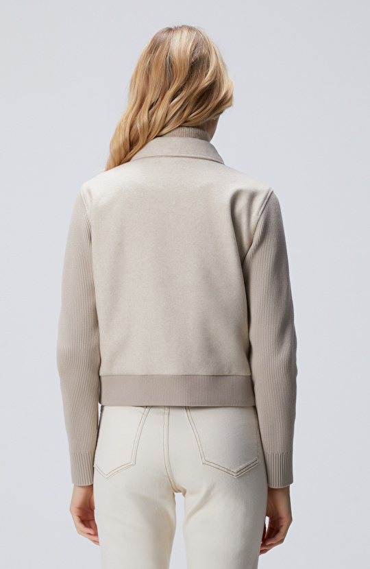 Açık Bej Yün Karışımlı Mont