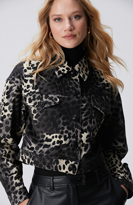 Bej Animal Print Desenli Mont
