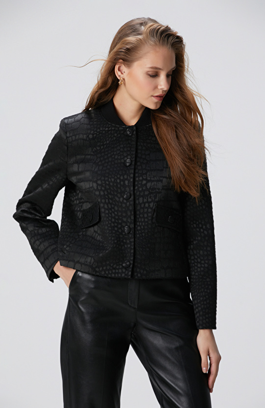 Siyah Yün Karışımlı Mont