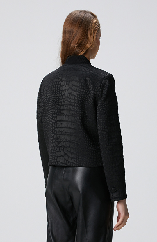 Siyah Yün Karışımlı Mont