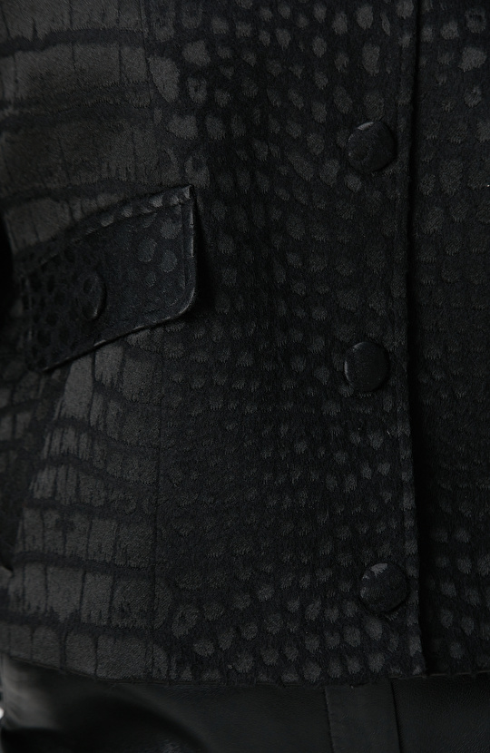 Siyah Yün Karışımlı Mont