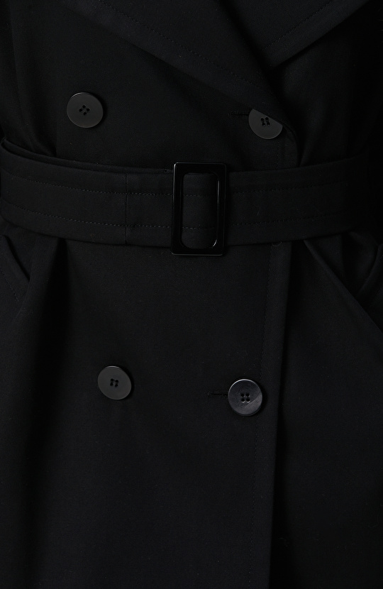 Siyah Kruvaze Trench Coat