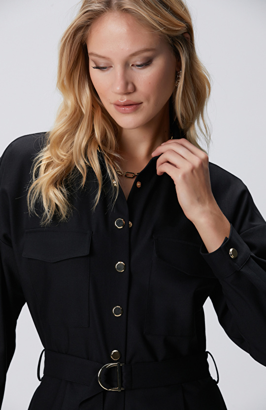 Siyah Cep Kapaklı Tulum