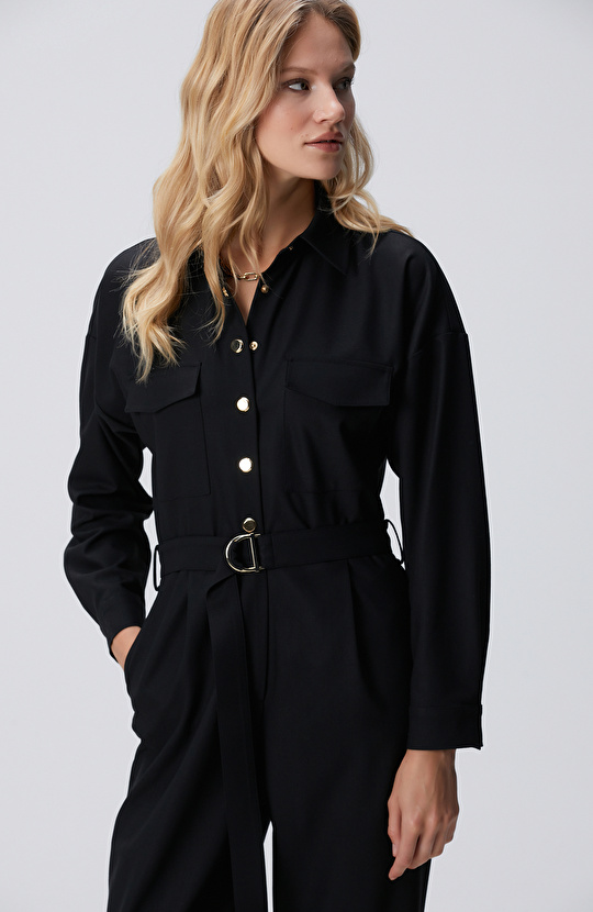 Siyah Cep Kapaklı Tulum