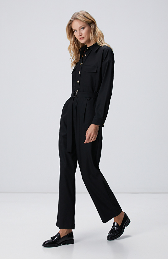 Siyah Cep Kapaklı Tulum