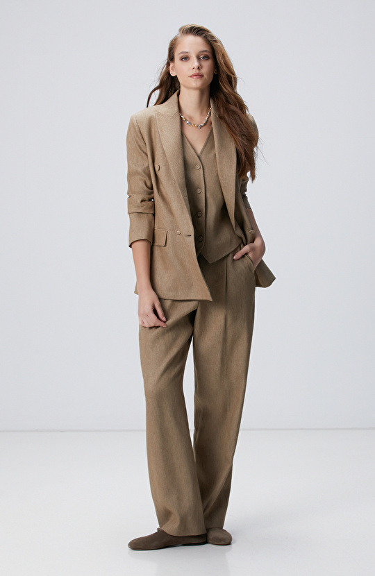 Vizon Melanj Keten Karışımlı Yelek