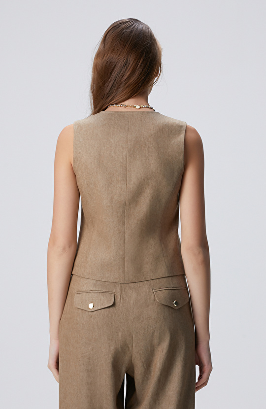 Vizon Melanj Keten Karışımlı Yelek