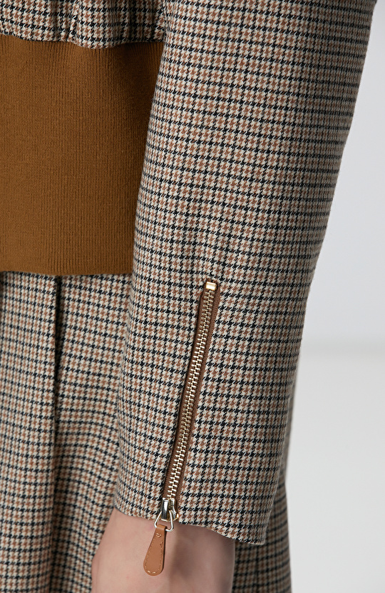 Siyah Kahverengi Kazayağı Desenli Ceket