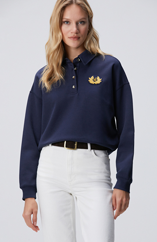 Lacivert Patch Detaylı Sweatshirt Lacivert Patch Detaylı Sweatshirt