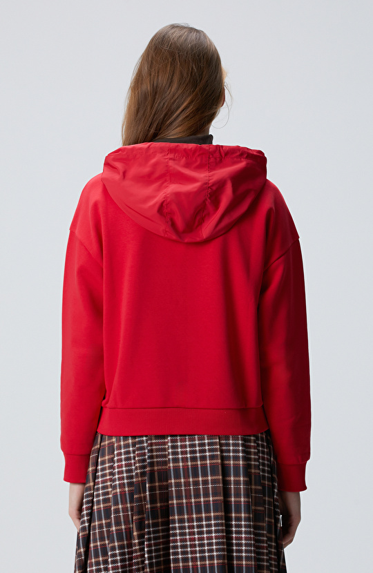 Kırmızı Kadın Nakış Detaylı Sweatshirt