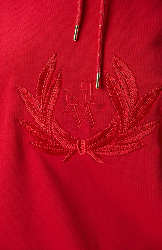 Kırmızı Kadın Nakış Detaylı Sweatshirt